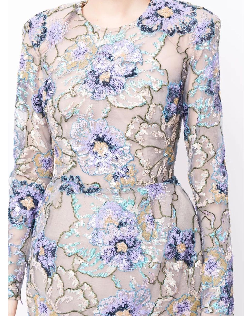 Bronx and Banco Blue Floral-Detail Long-Sleeve Dress