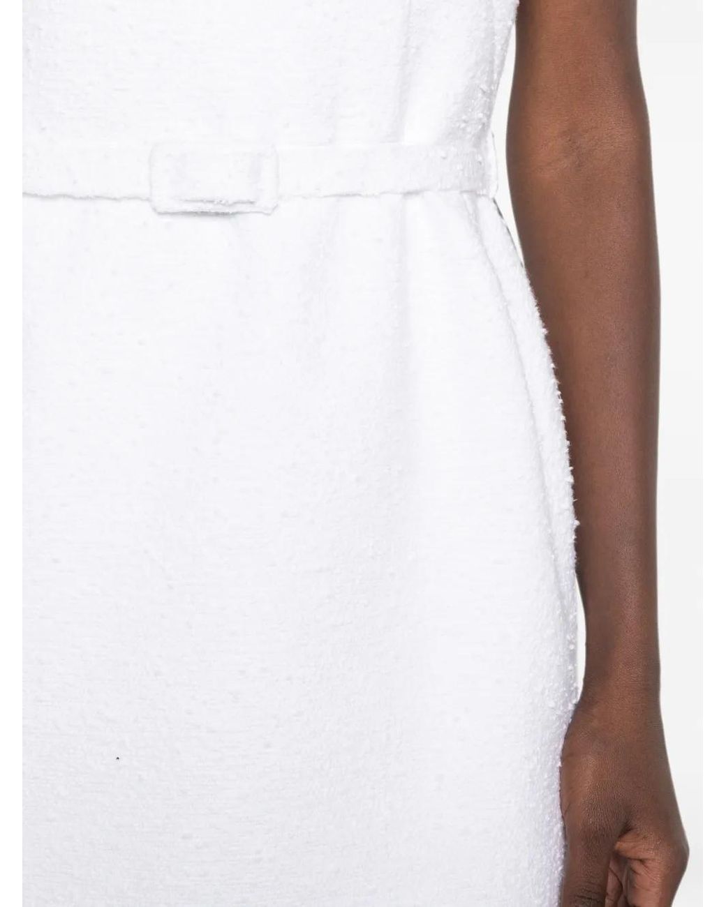 Andiata White Robe Courte En Tweed À Taille Ceinturée