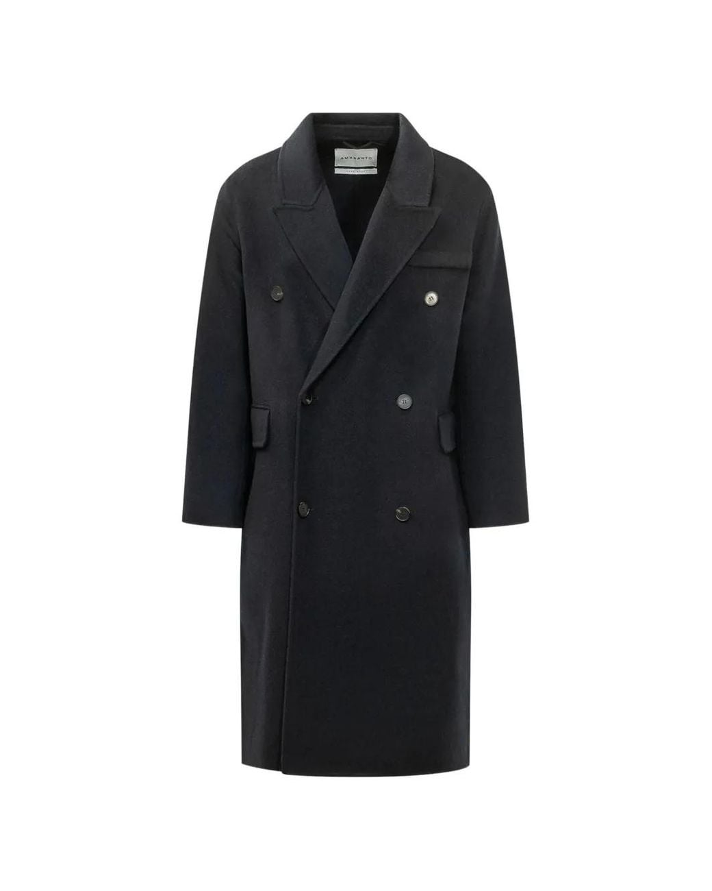 Amaranto Black Double-Breasted Peak-Lapels Coat for men