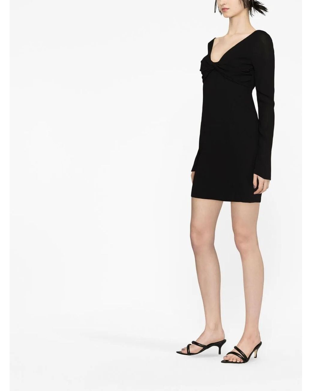 Blumarine Black Long-Sleeve V-Neck Minidress