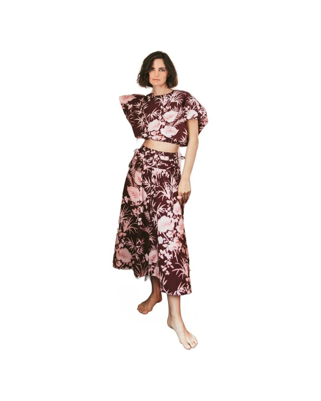 Cara Cara White Floral-Print Cropped Top