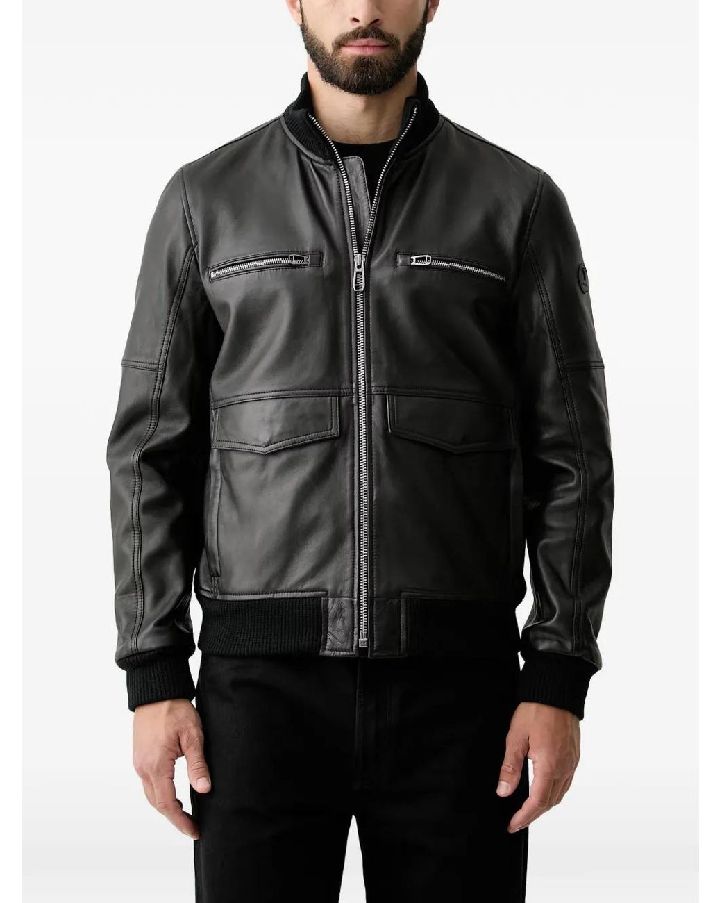 Joop! Black Calf Leather Panelled Jacket for men