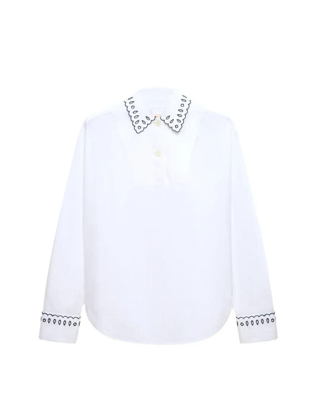 Marni White Poplin Shirt With Half-Button Placket And Broderie Anglaise