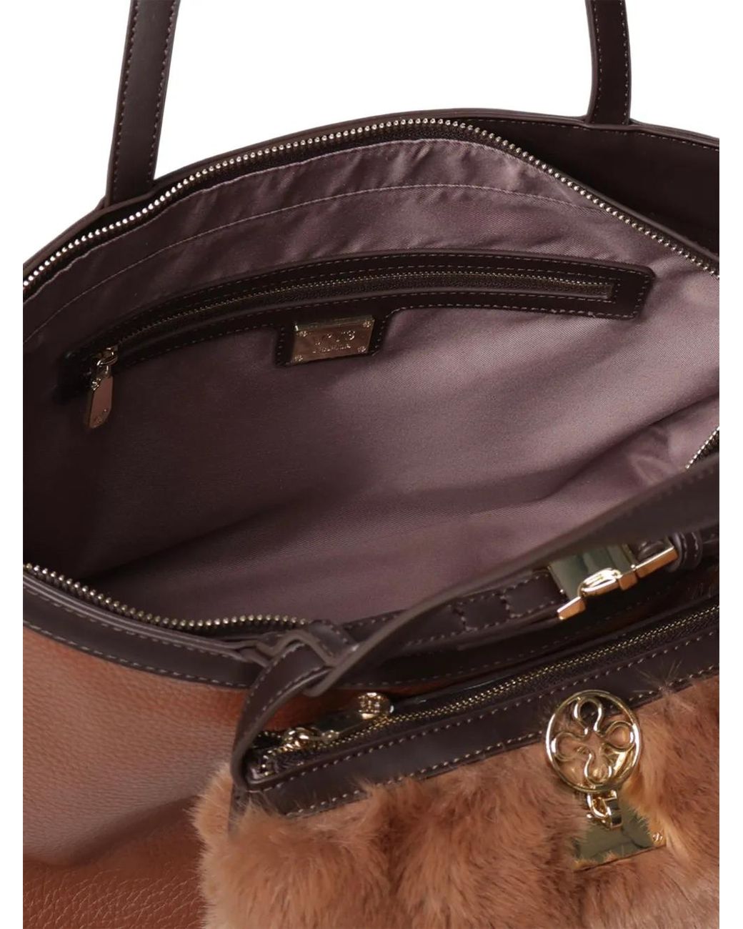 V73 Brown Faux-Fur Pouch Shoulder Bag