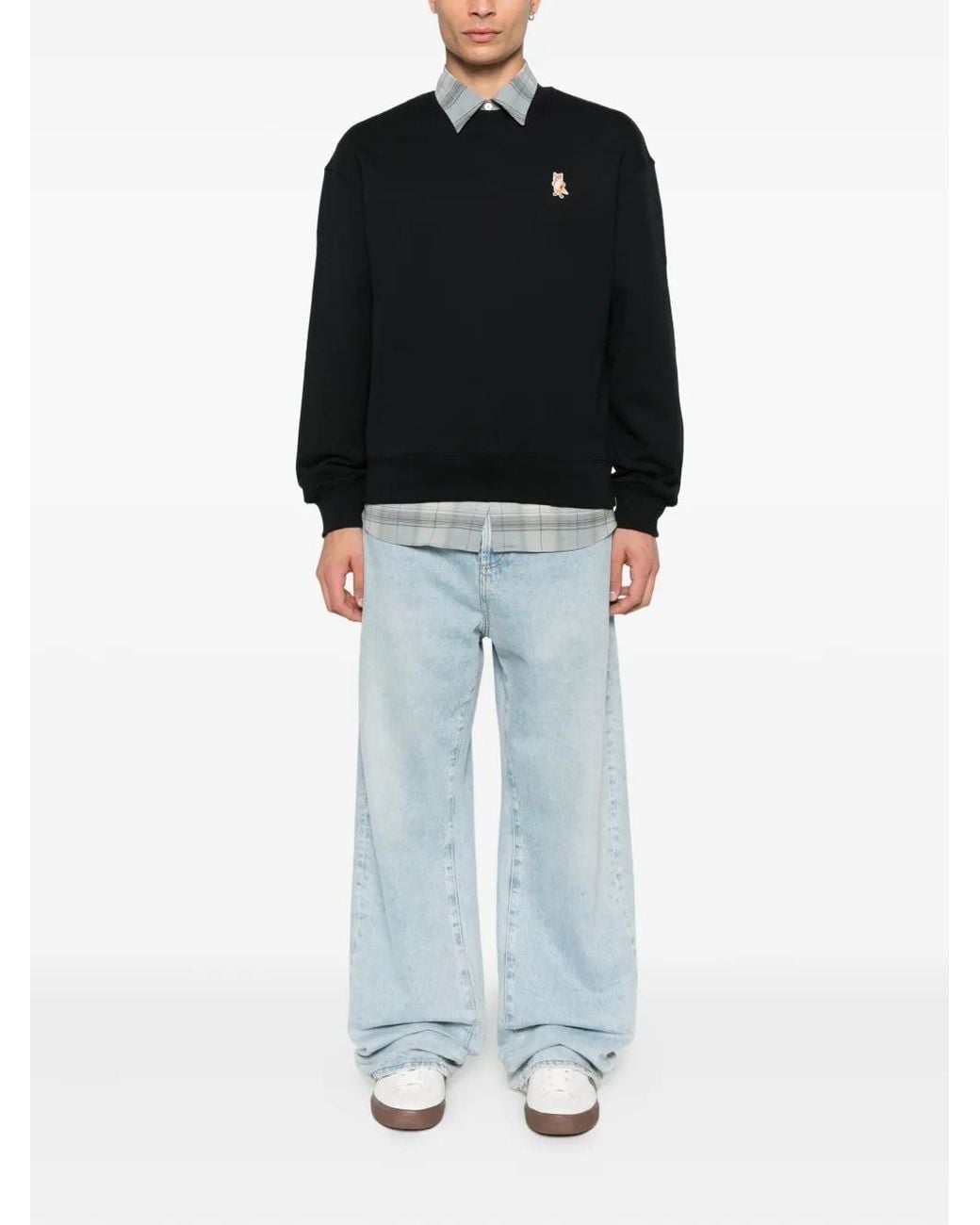 Maison Kitsuné Black Cotton Sweatshirt With Fox Embroidery