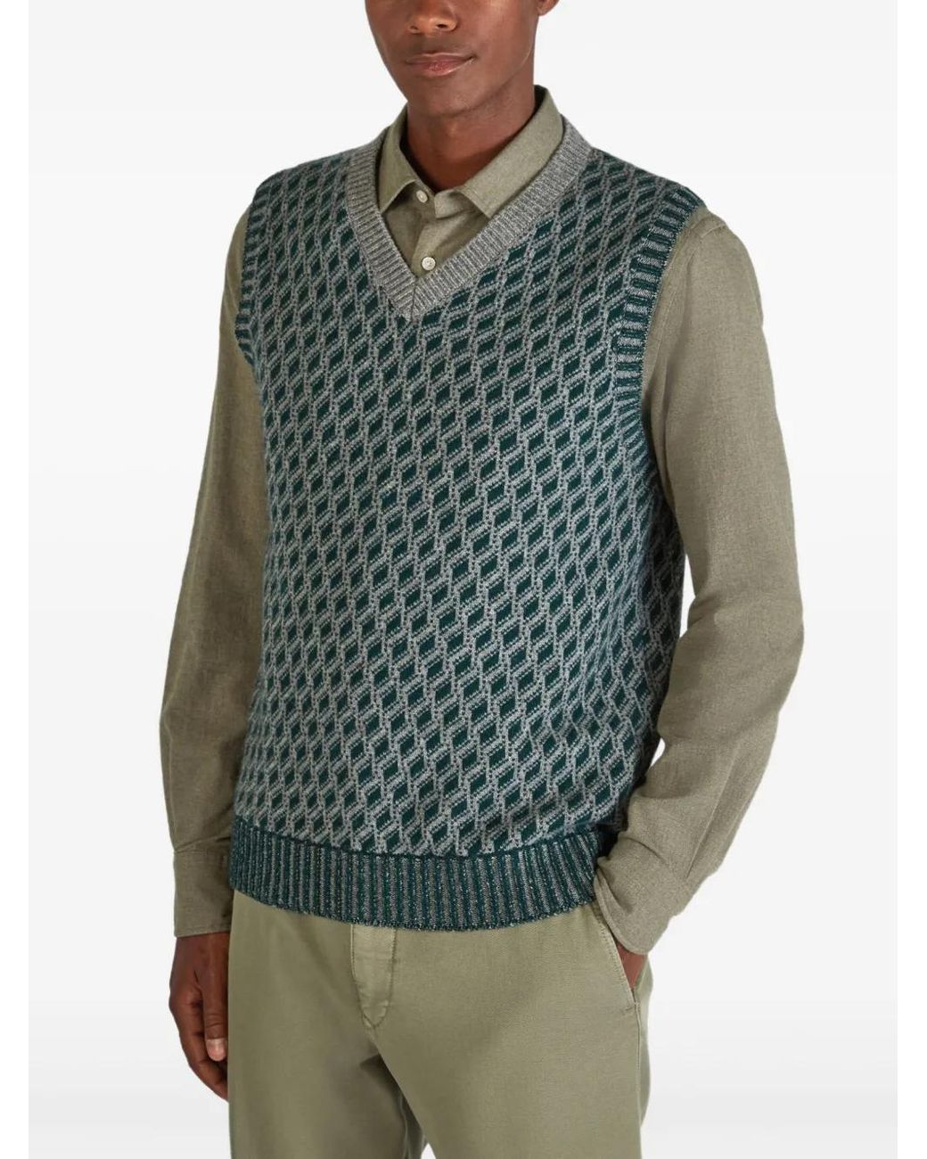 Zanone Green Jacquard Wool Vest for men