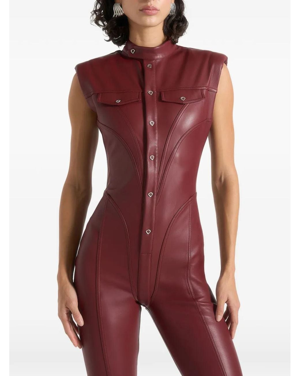 Manière De Voir Red Annette Leather Jumpsuit
