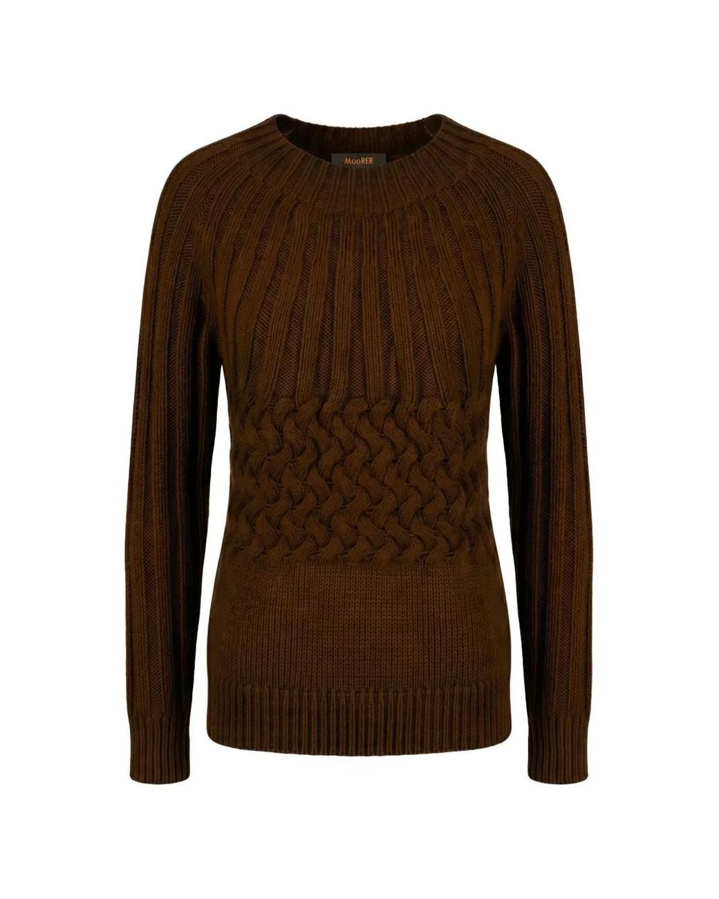 Moorer Brown Anetta Cable-Knit Ribbed Sweater