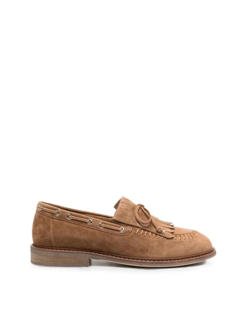 ADRIANNA FERETTI Brown Fringe-Detail Tassel Loafers