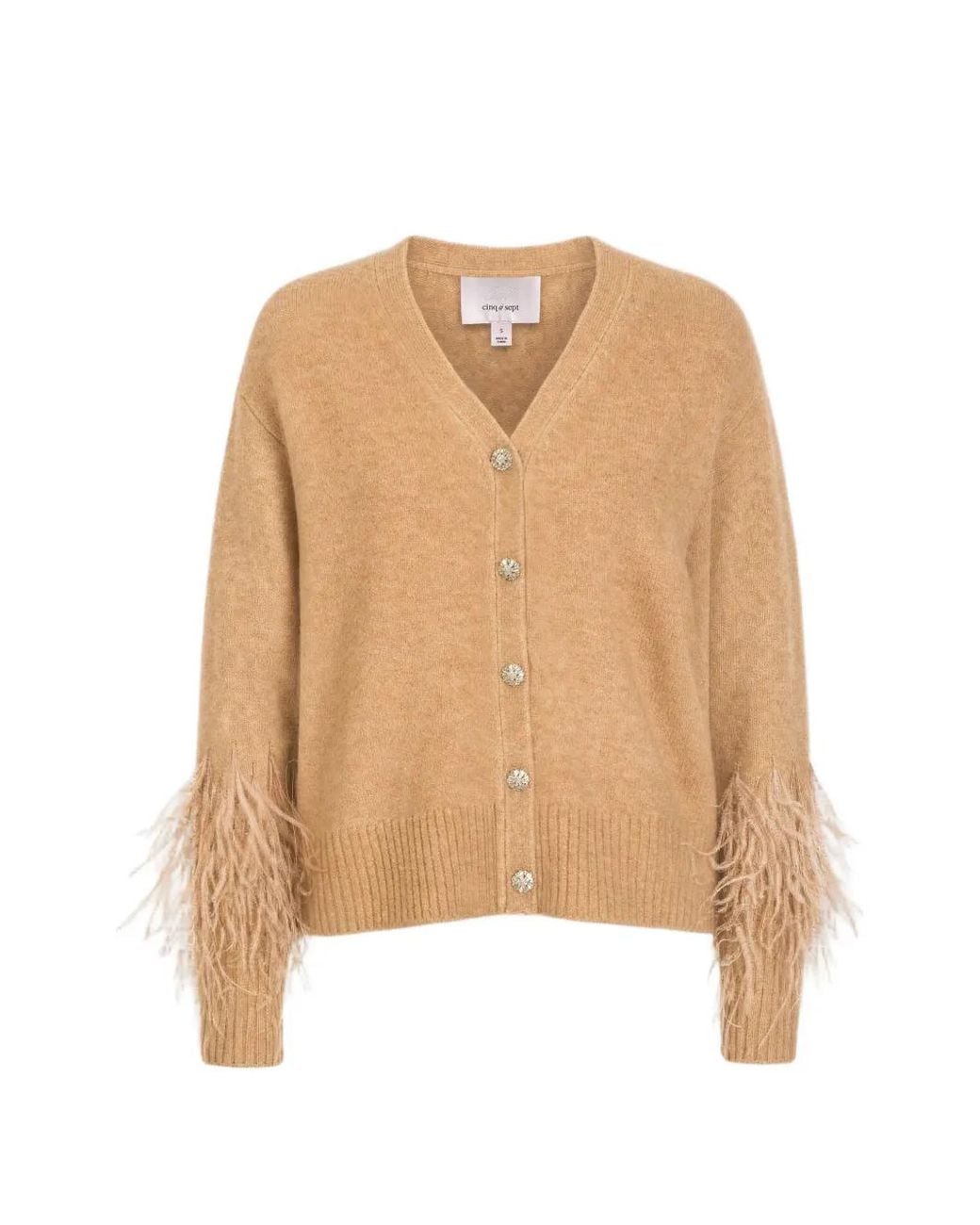 Cinq À Sept Natural Briana Feather-Trim Cardigan