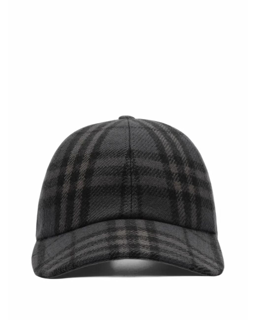 Burberry Black Check Wool Baseball Cap for men