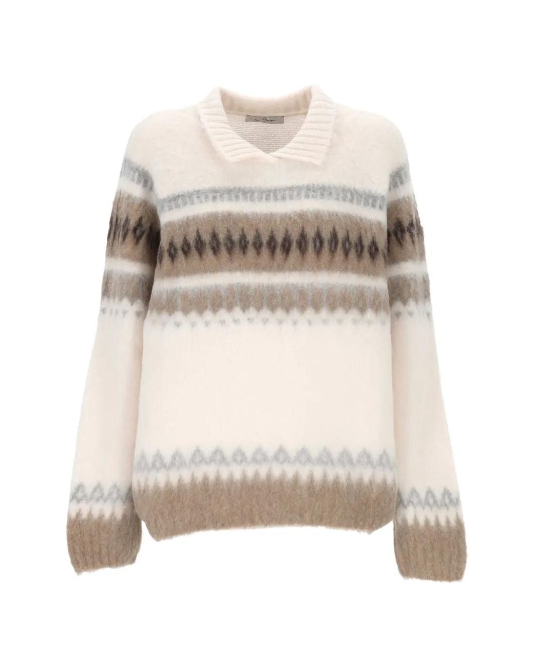 Gran Sasso Natural Fair Isle Knit Collar Sweater