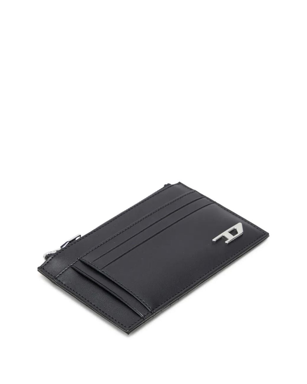 DIESEL Black Leather Card Holder With Zip Pocket for men
