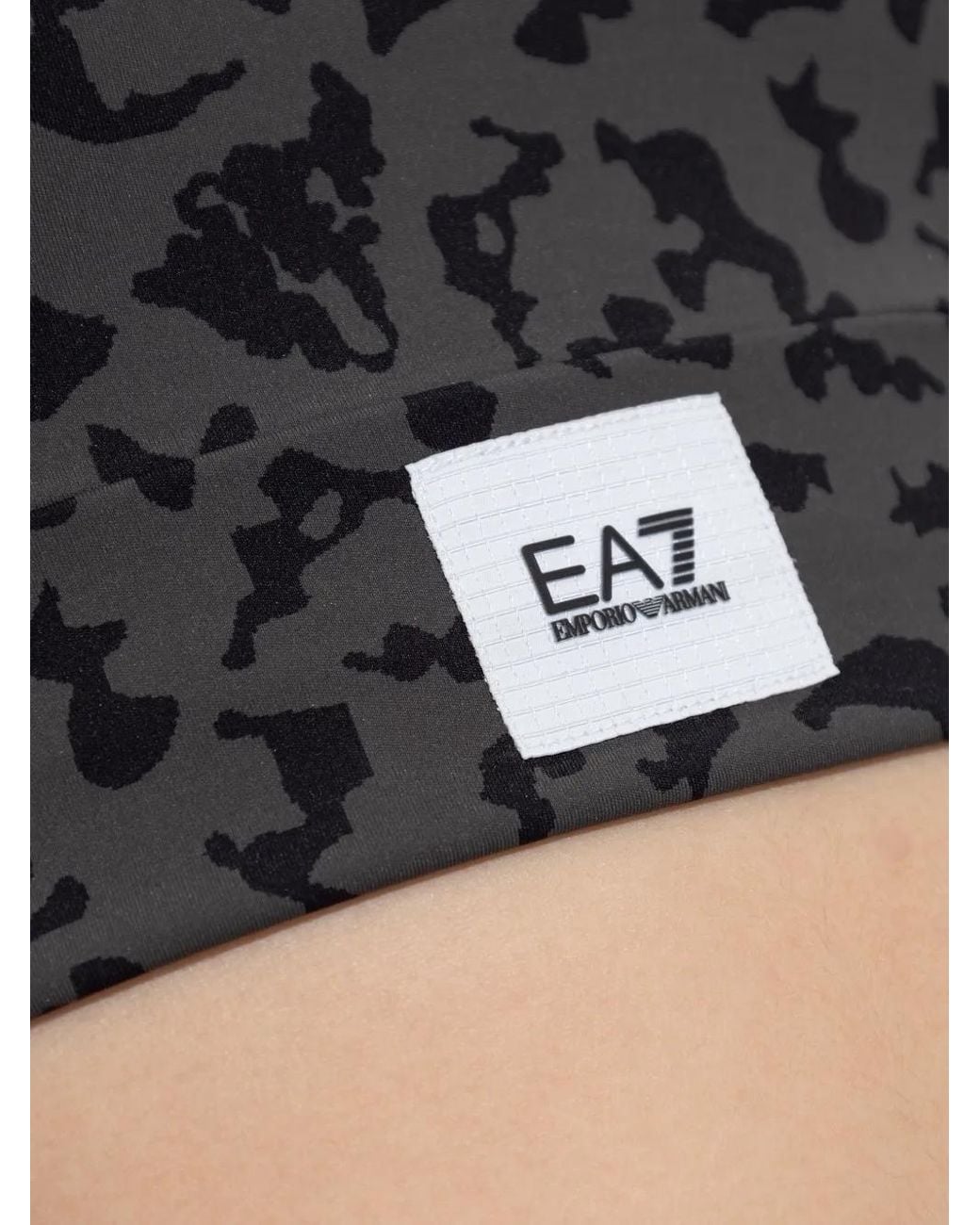 EA7 Black Cross-Back Leopard-Print Top