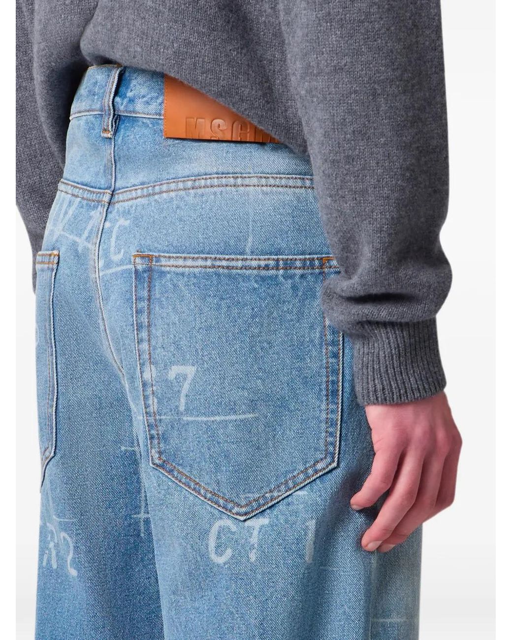 MSGM Blue Graphic-Print Straight-Leg Jeans for men