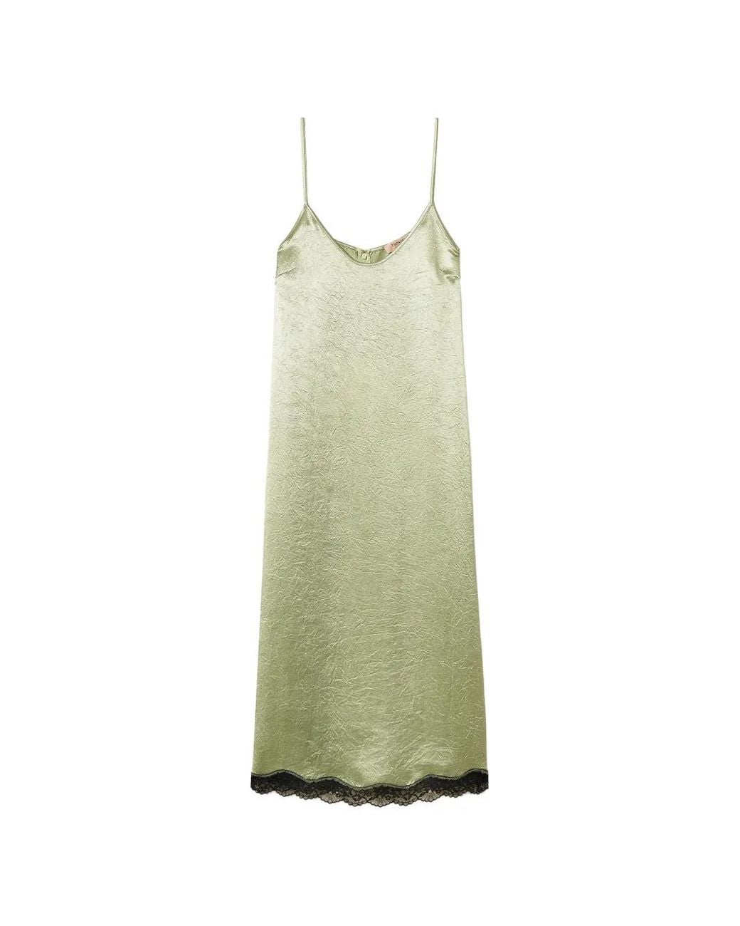 Twinset Green Midi Froissé Satin And Lace Dress