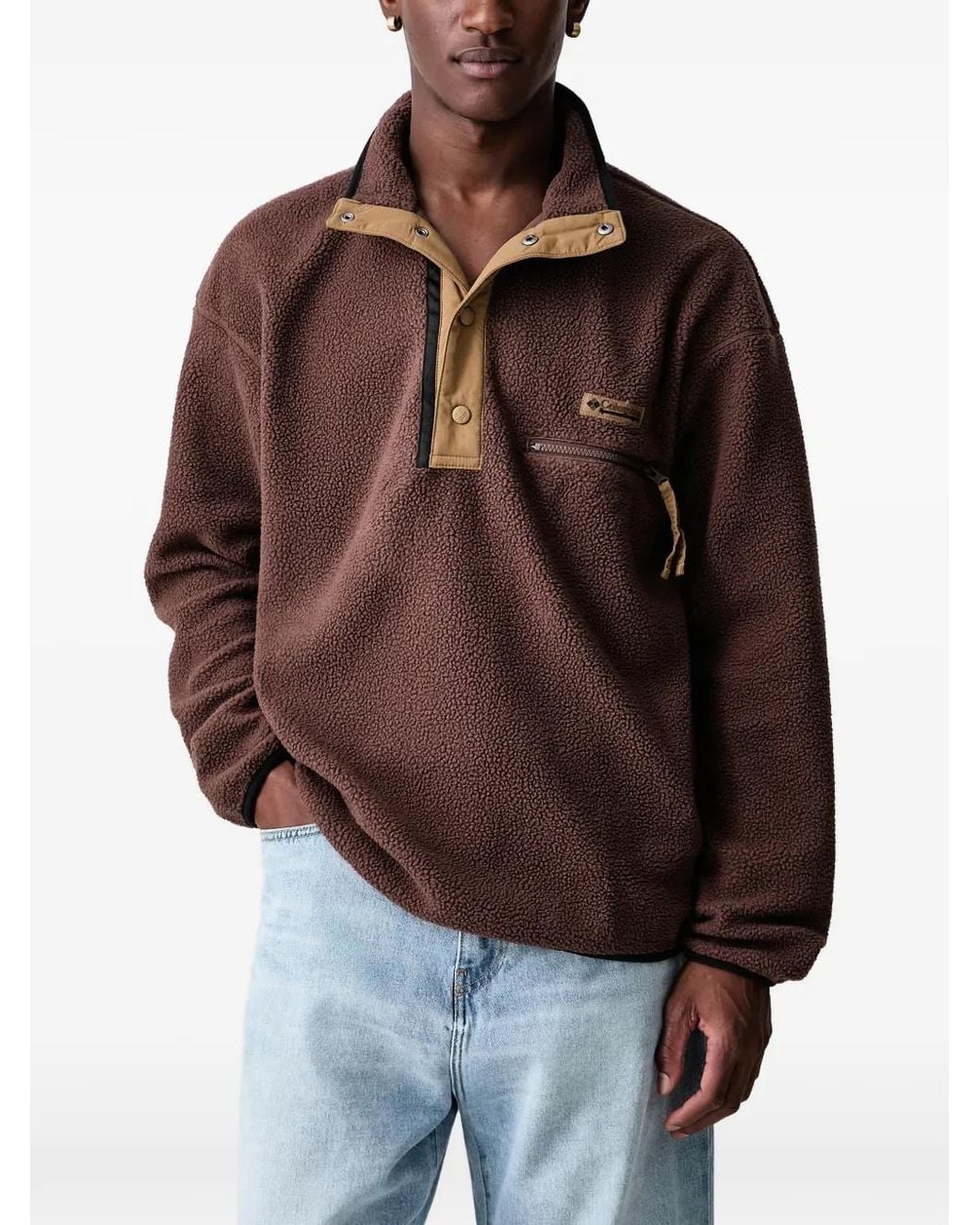 Columbia Brown Helvetia Ii Fleece Press-Stud Sweater for men