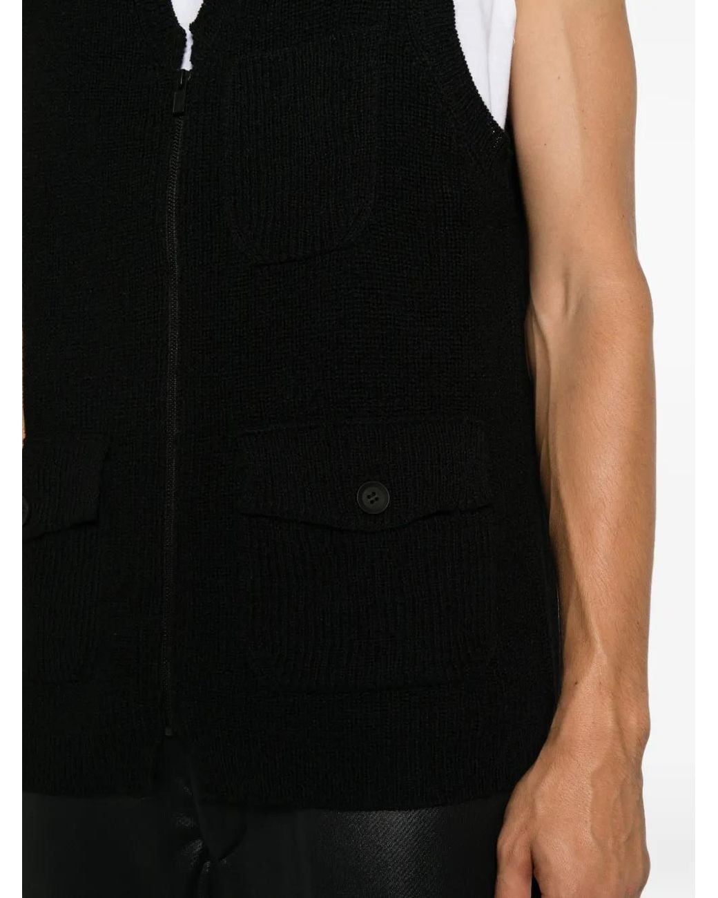 Yohji Yamamoto Black Ribbed-Knit Zip-Up Gilet for men