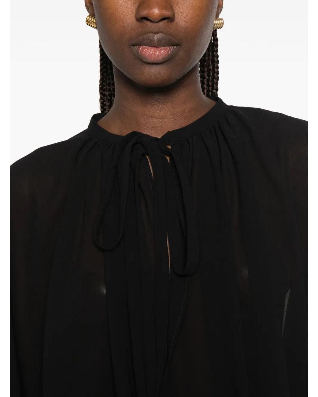 THE M.. Black Elvira Tie-Neck Balloon-Sleeve Blouse