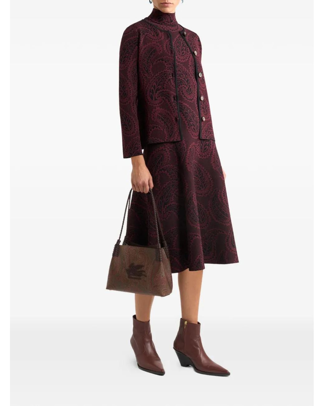 Etro Purple Jacquard Cardigan With Paisley Foliage Motif