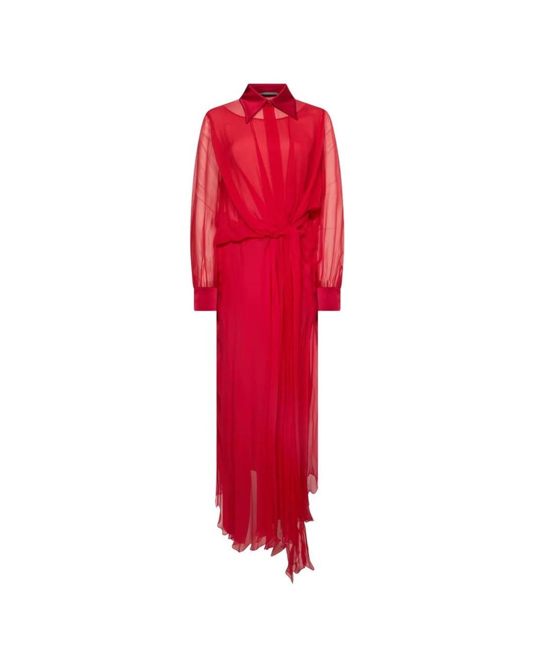 Alberta Ferretti Red Knot-Detail Silk Maxi Dress