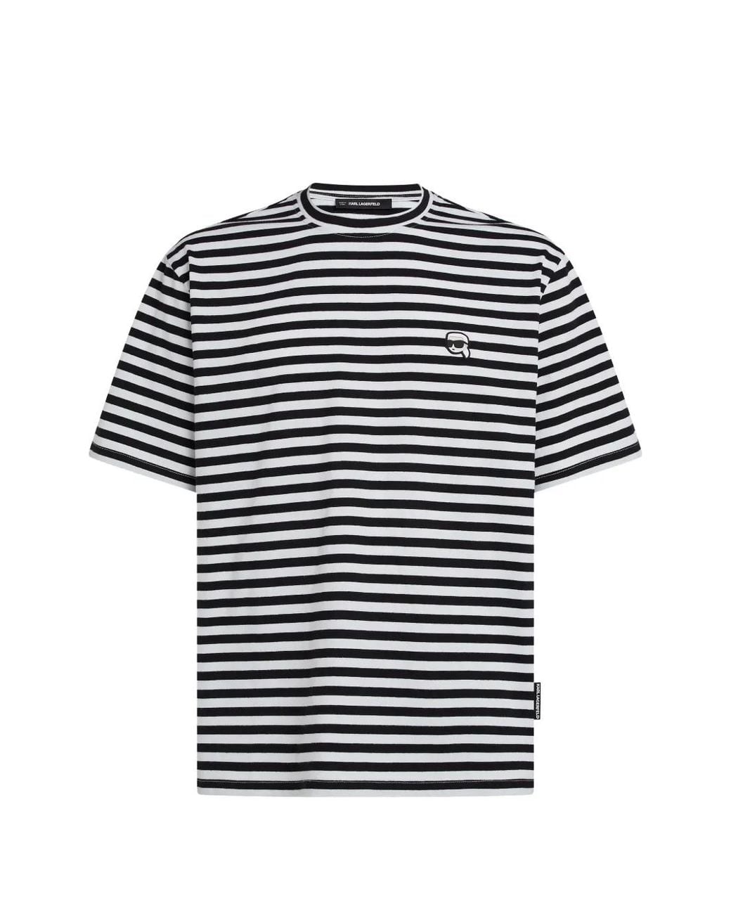 Karl Lagerfeld Black Ikon Relaxed Striped T-Shirt for men