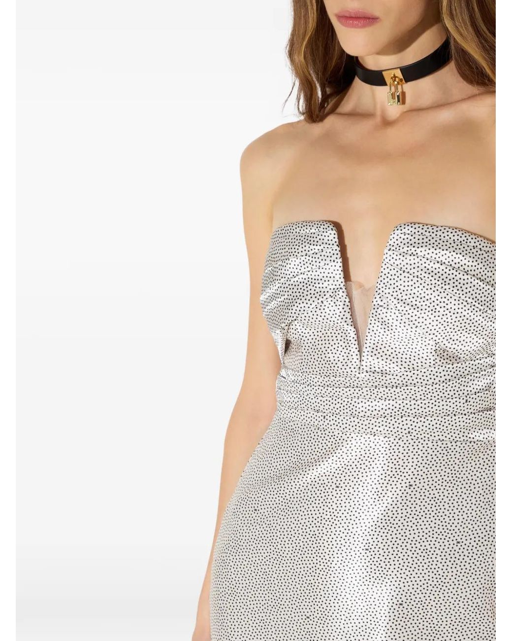 Elisabetta Franchi White Gazar Mini Dress With Micro-Polka Dots
