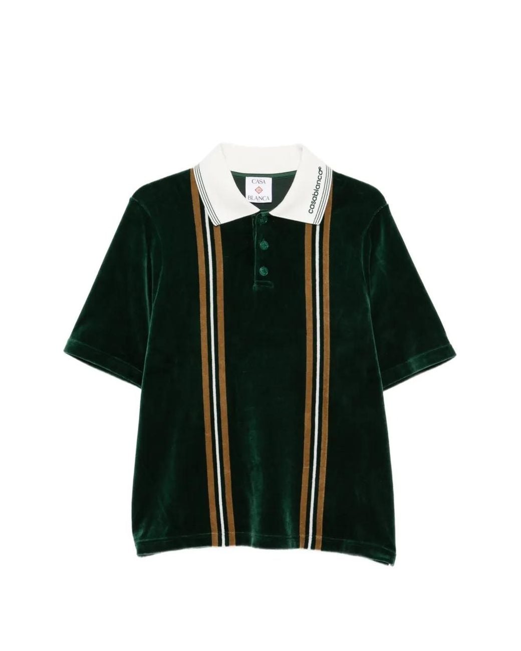 Casablanca Green Vertical-Stripe Velvet Polo Shirt for men