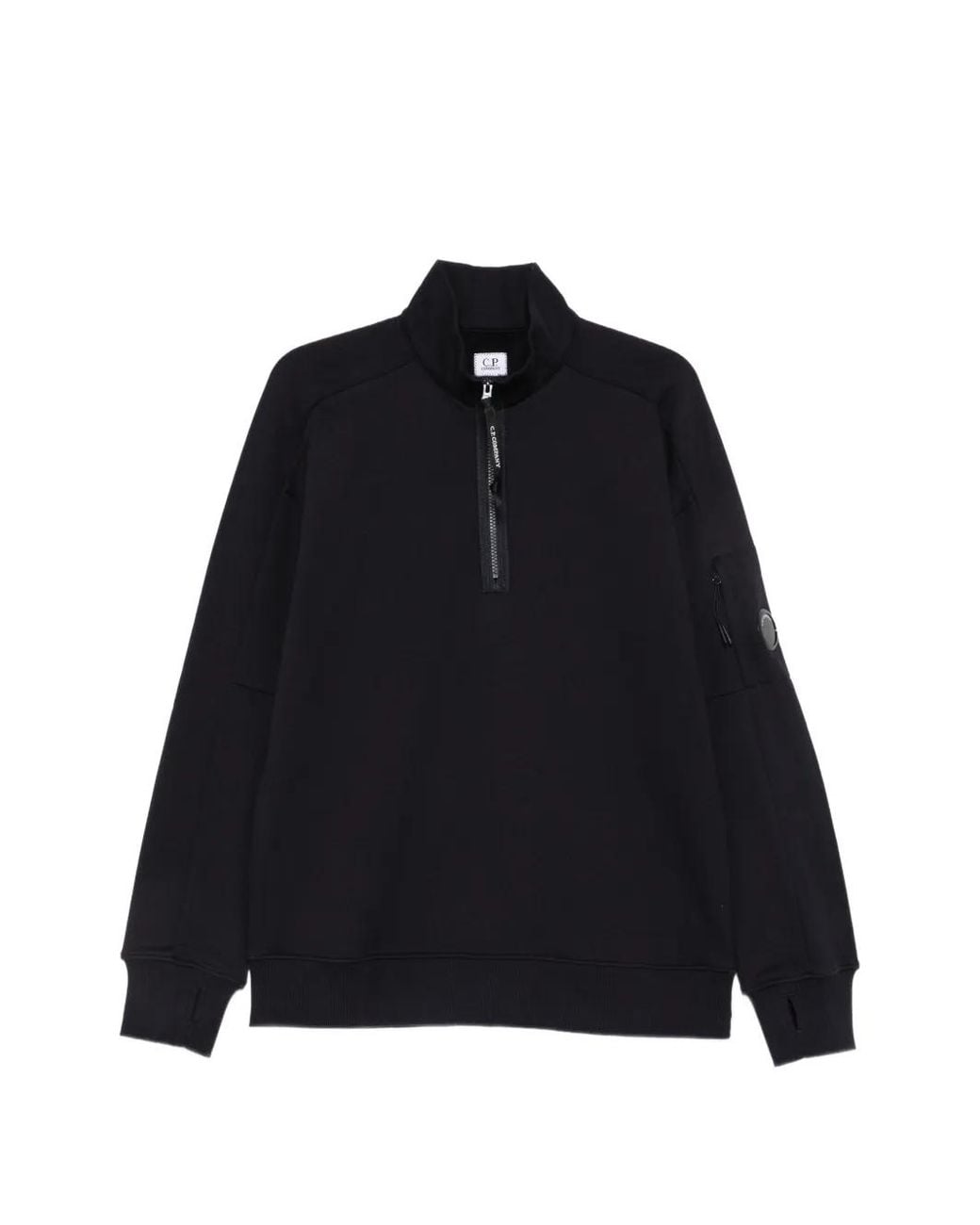 C P Company Black Lens-Detail Quarter-Zip Sweatshirt for men