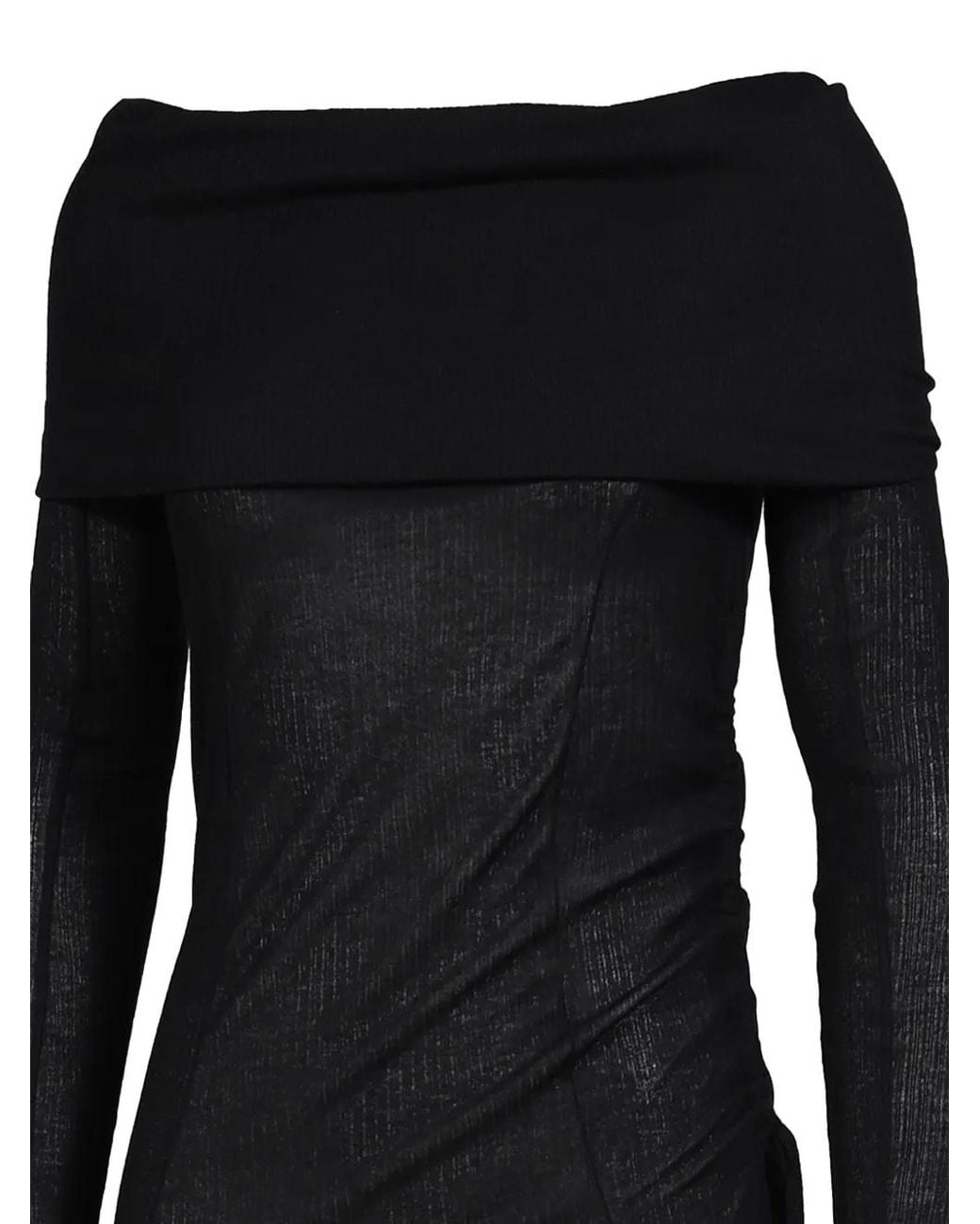 BOHEMSEO Black Asymmetric Ruched Off-Shoulder Top