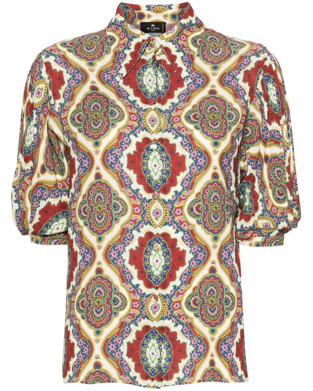 Etro Red Graphic-Print Cady Blouse