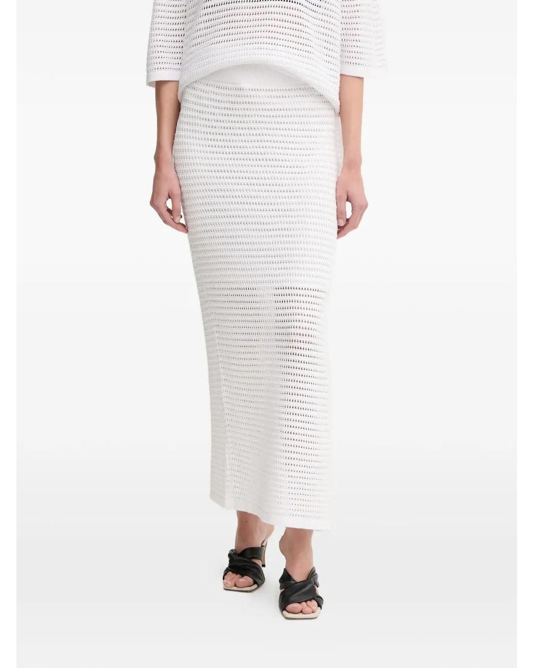 MARC AUREL White Openwork Slit Lang Skirt