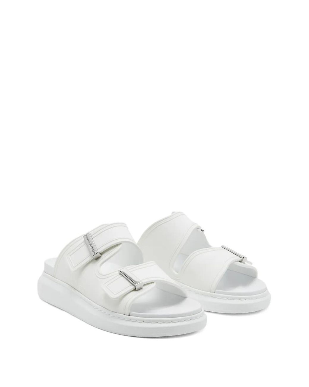 McQueen White Double-Buckle Slides for men