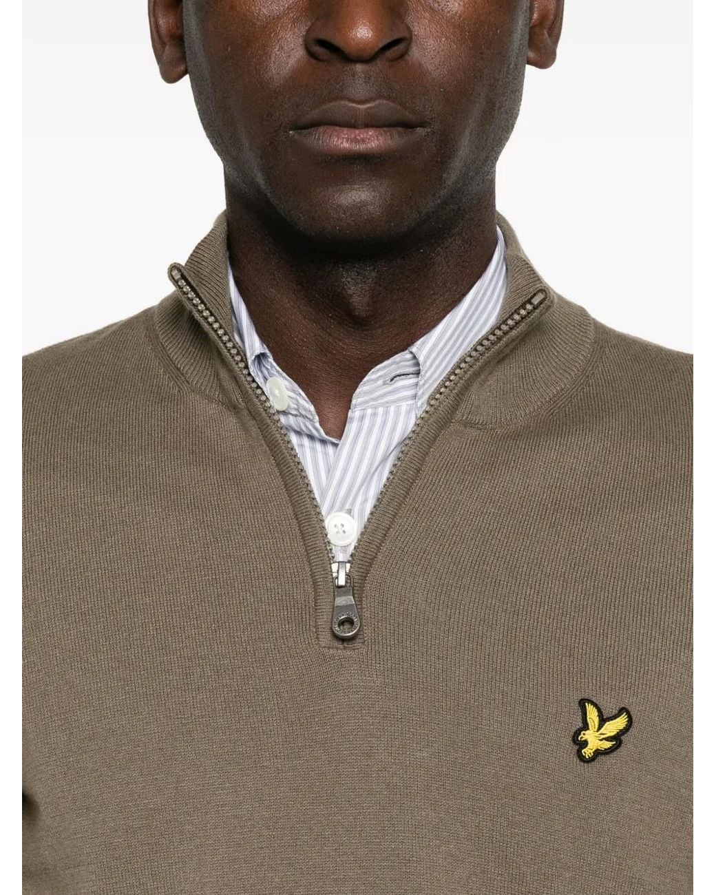 Lyle & Scott Brown Quarter-Zip Logo-Patch Sweater for men