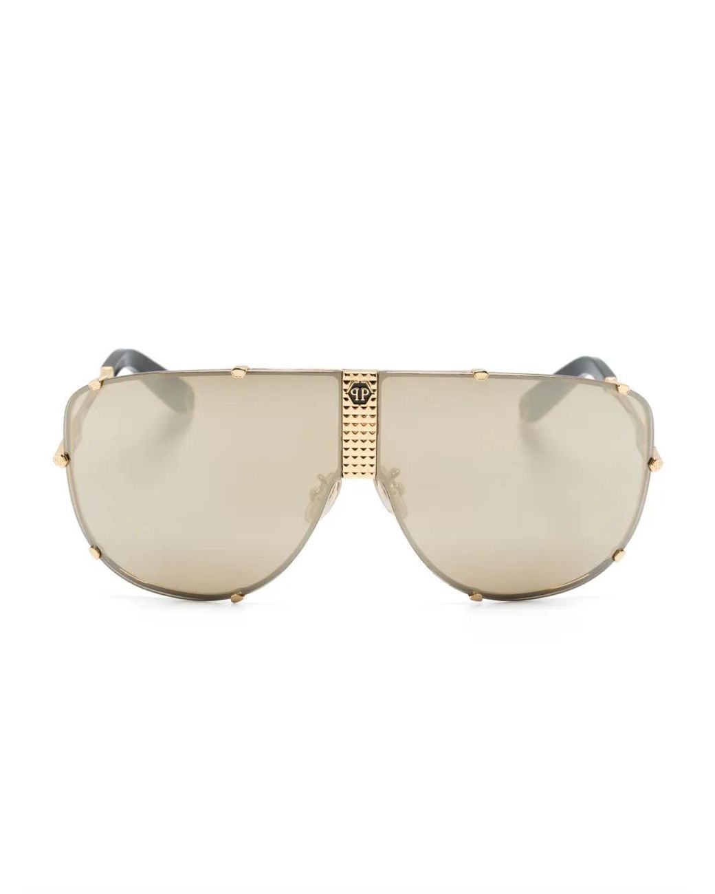 Philipp Plein Natural Logo-Plaque Shield-Frame Sunglasses for men