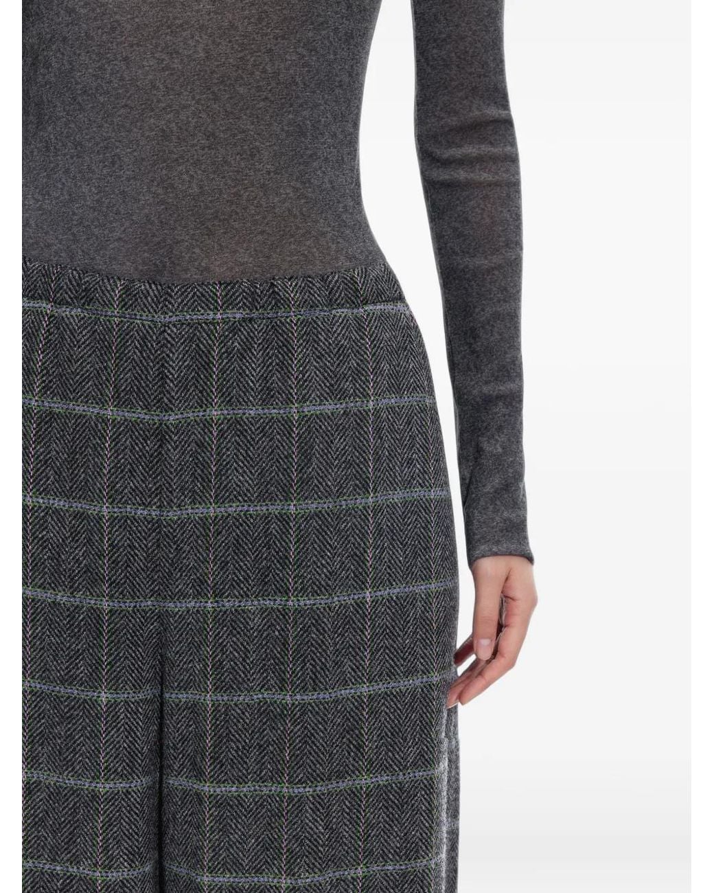 JNBY Gray Check-Pattern Drawstring Trousers