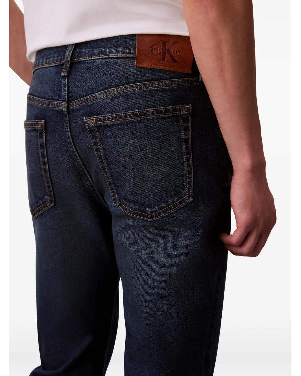 Calvin Klein Blue Five-Pockets Logo-Patch Jeans for men