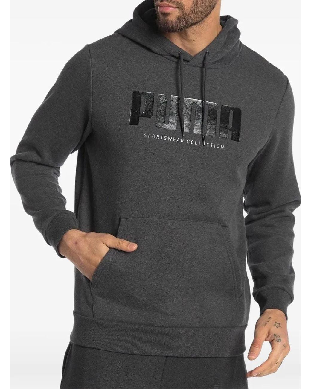 PUMA Gray Logo-Print Hoodie for men