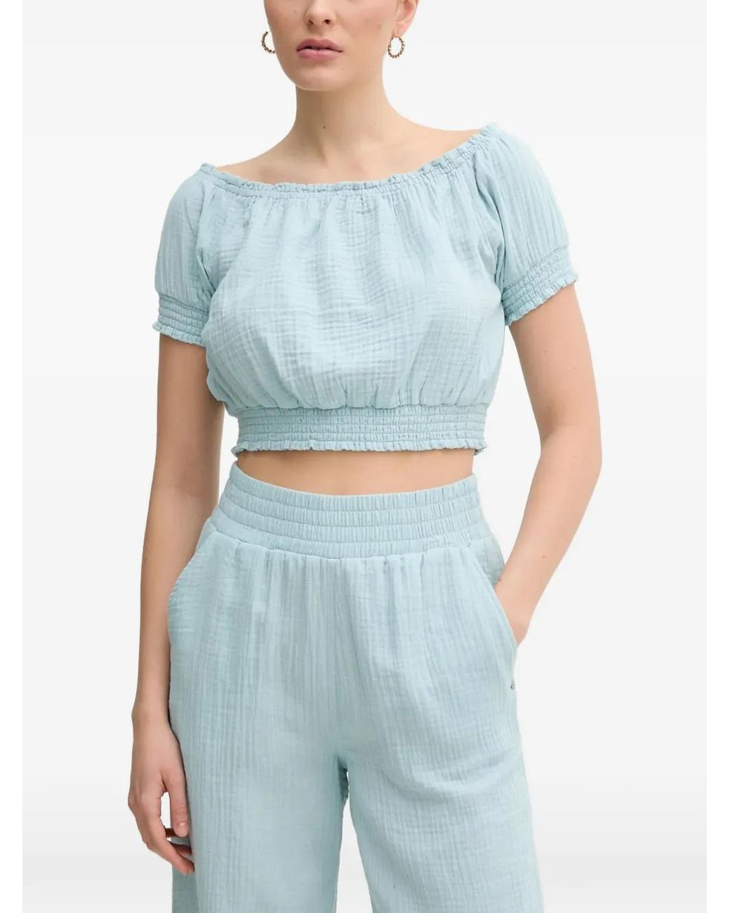 DKNY Blue Short-Sleeve Crop Top