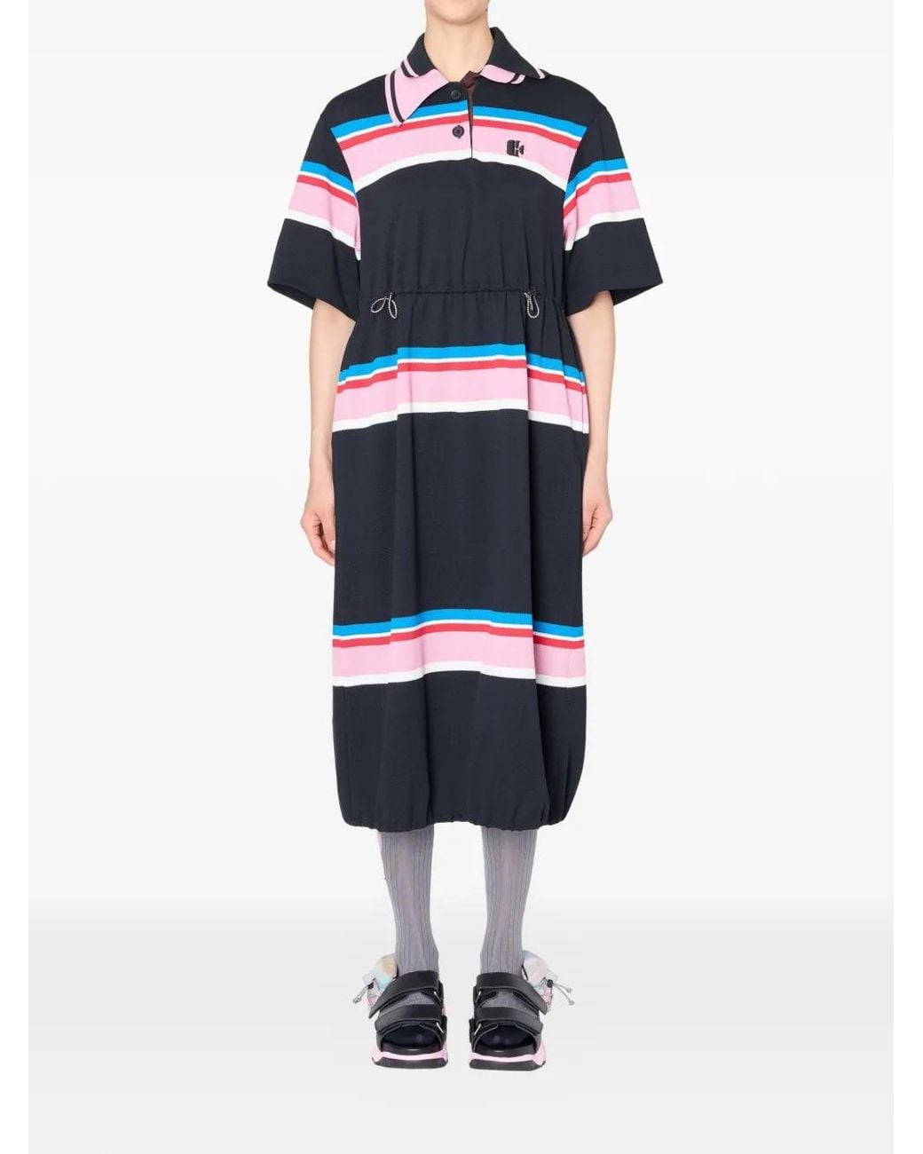 Kolor Blue Striped Drawstring Midi Dress
