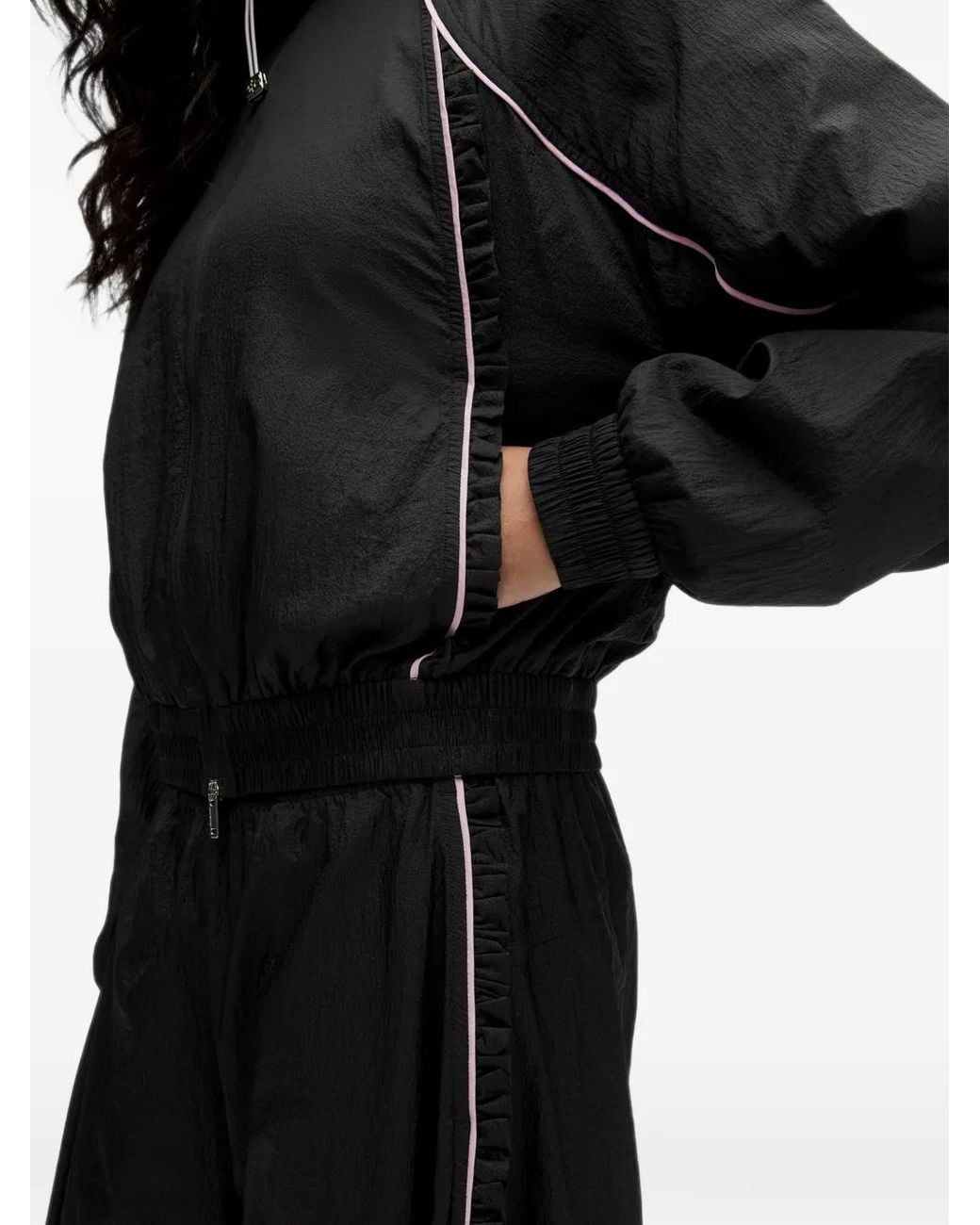 Ganni Black Ruffled Piped Performance Track Jacket