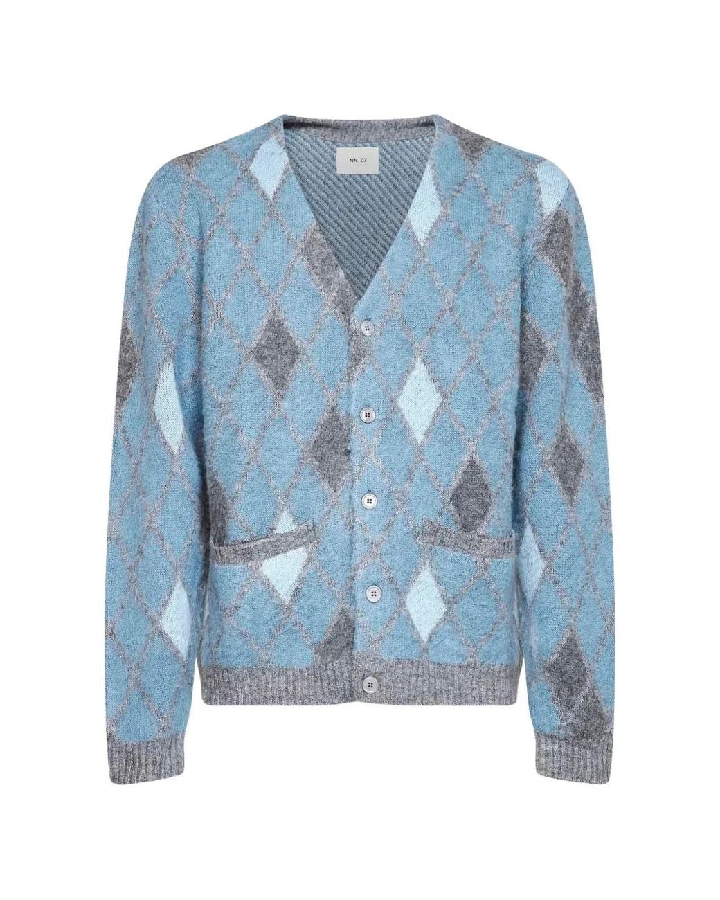 NN07 Blue Chris Argyle-Knit Button-Up Cardigan for men