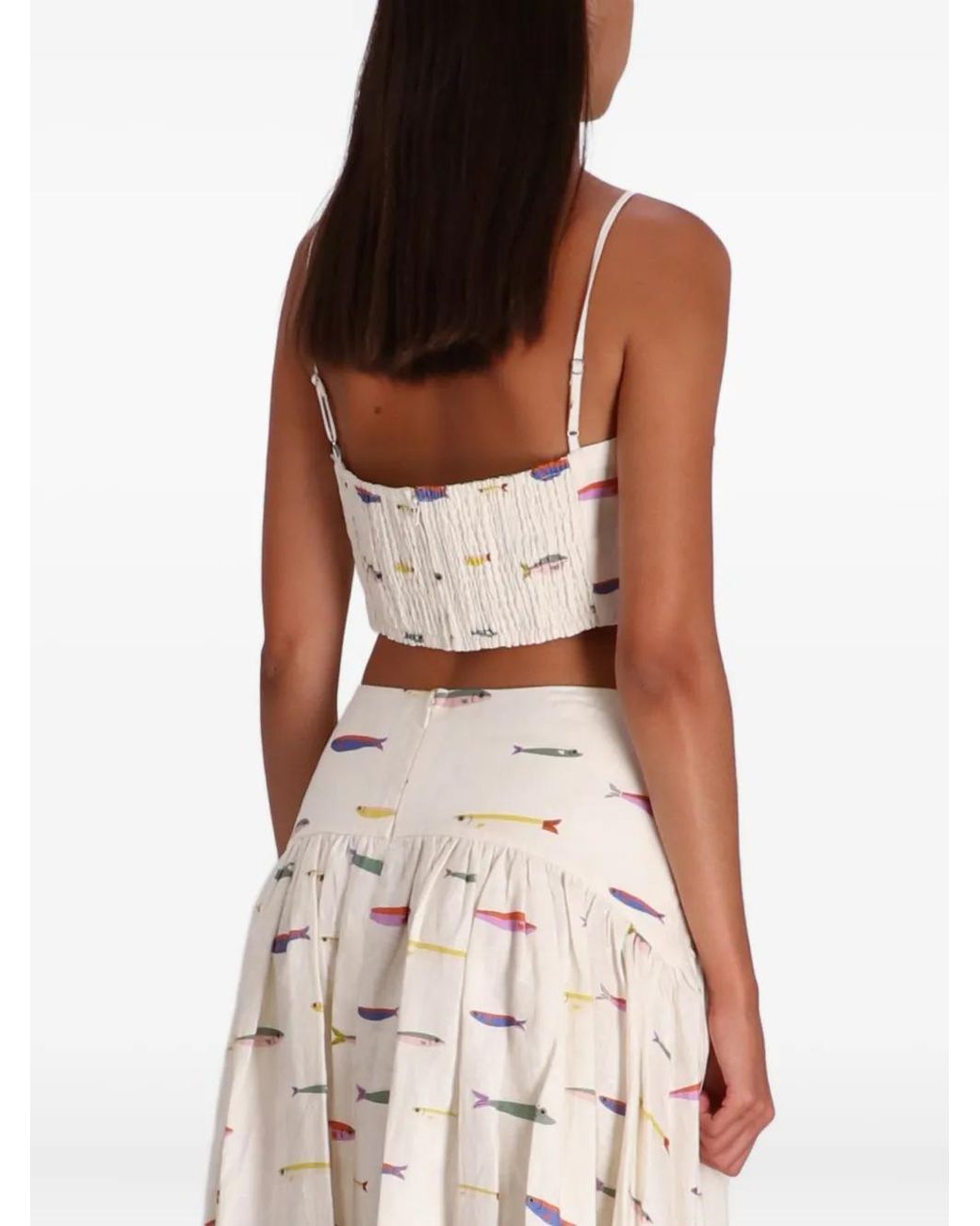 Staud Natural Fishes-Print Spaghetti-Straps Top