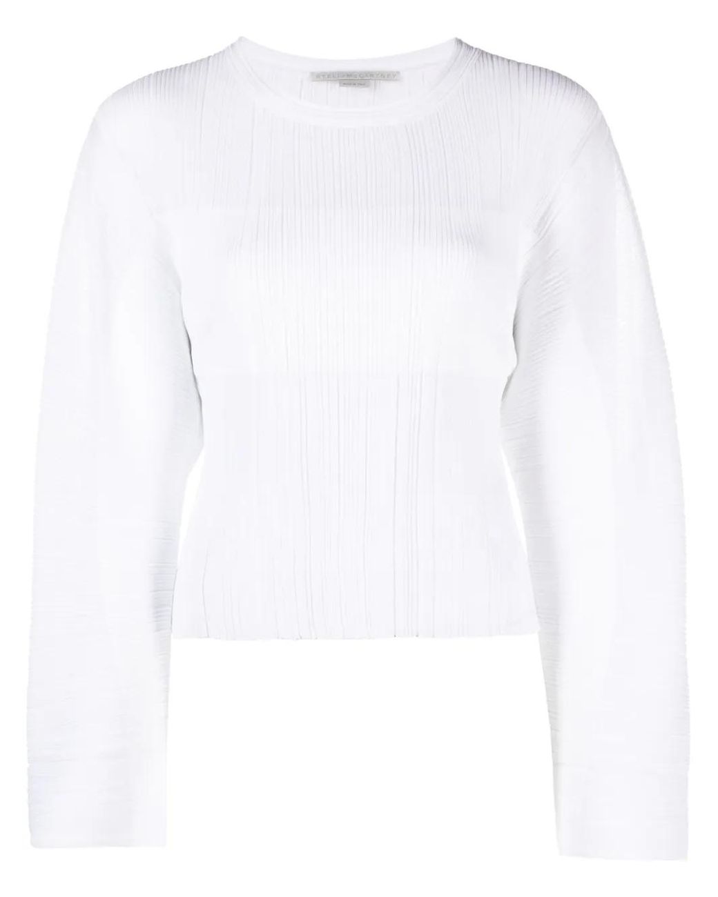 Stella McCartney White Fine-Knit Plissé-Effect Top