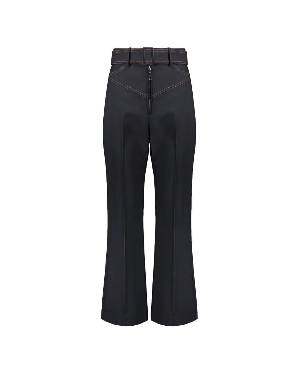 Ellery Blue Belted Contrast-Stitch Trousers