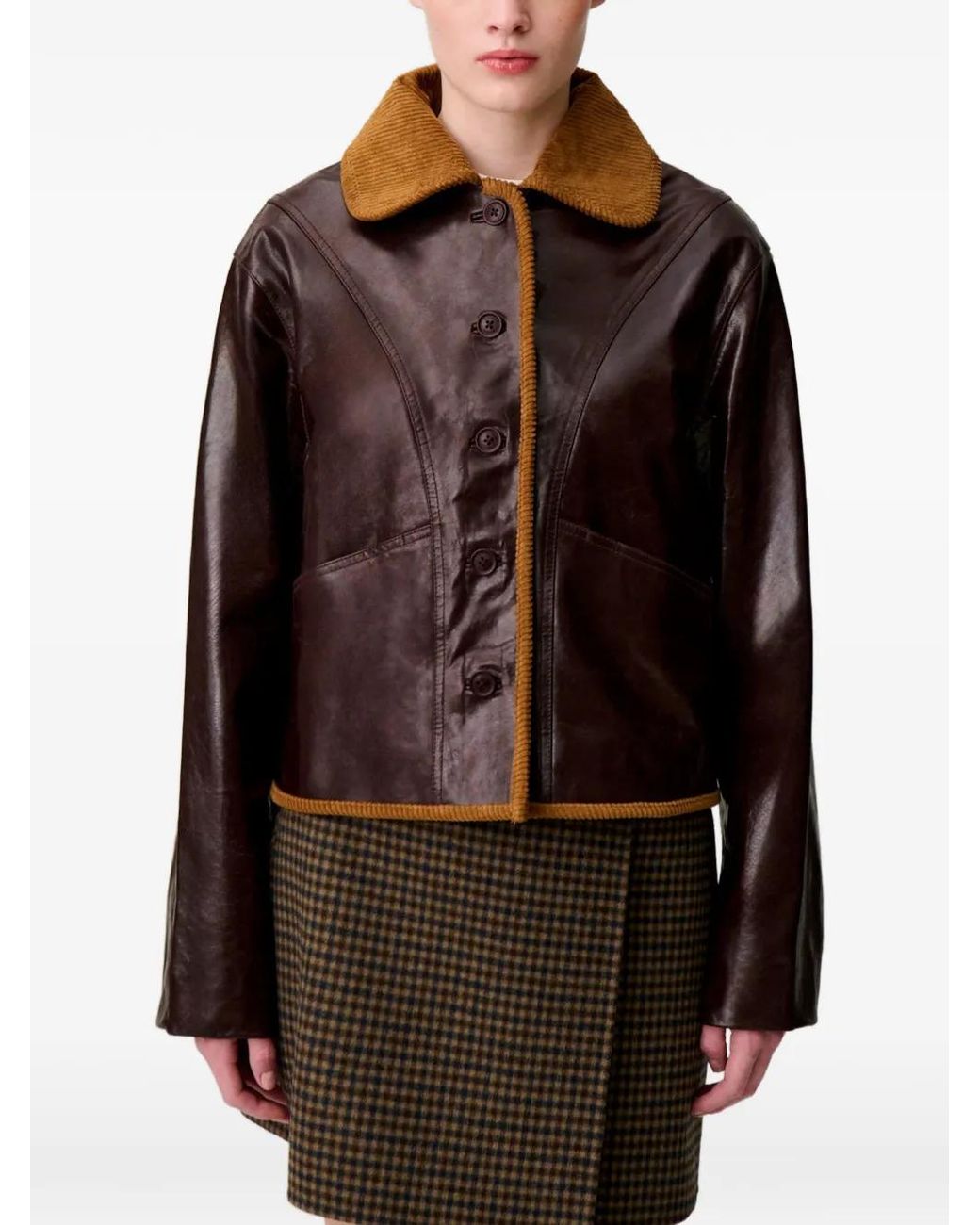 Claudie Pierlot Brown Shiny-Effect Leather Jacket