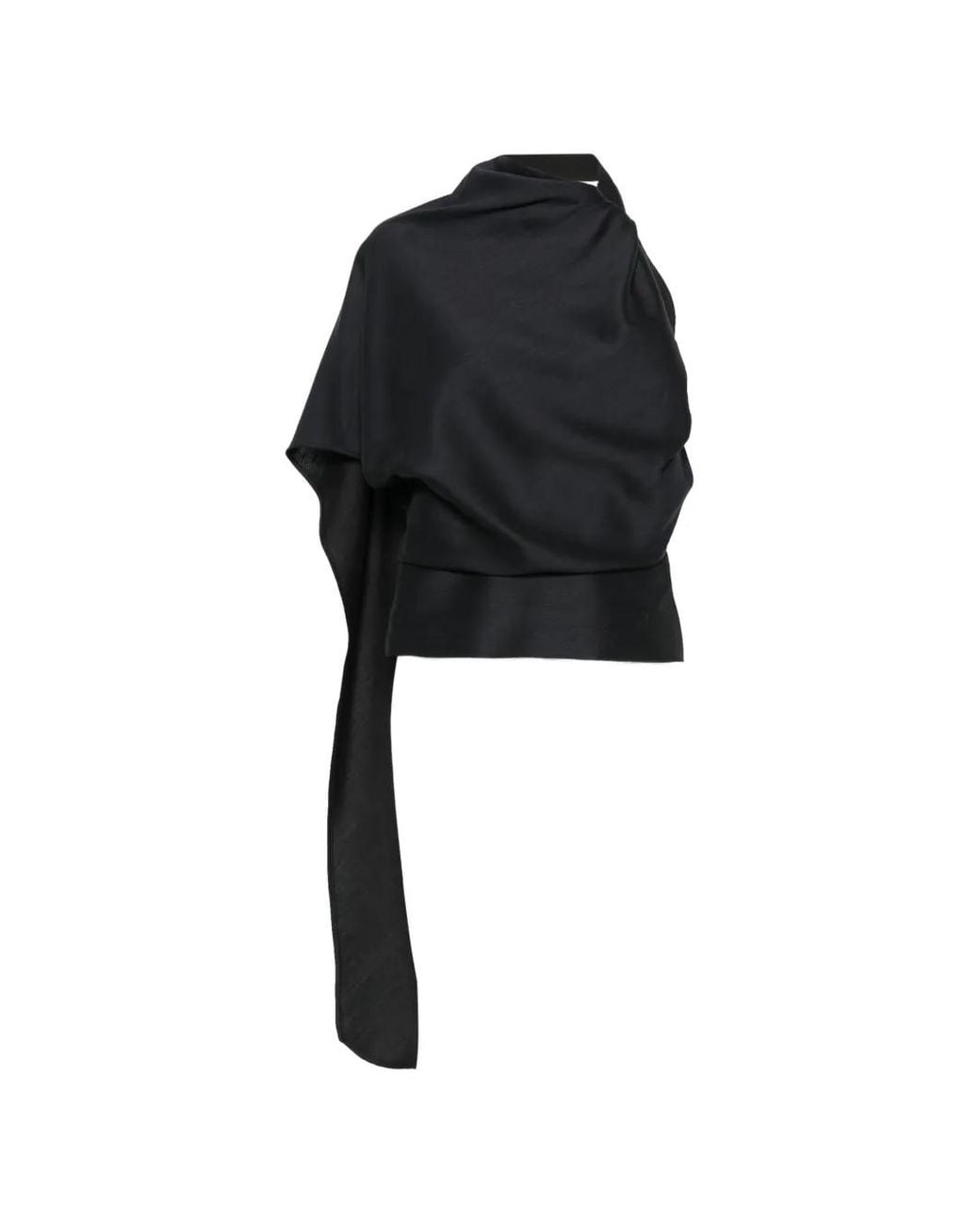 Rohe Black One-Shoulder Scarf-Detail Top
