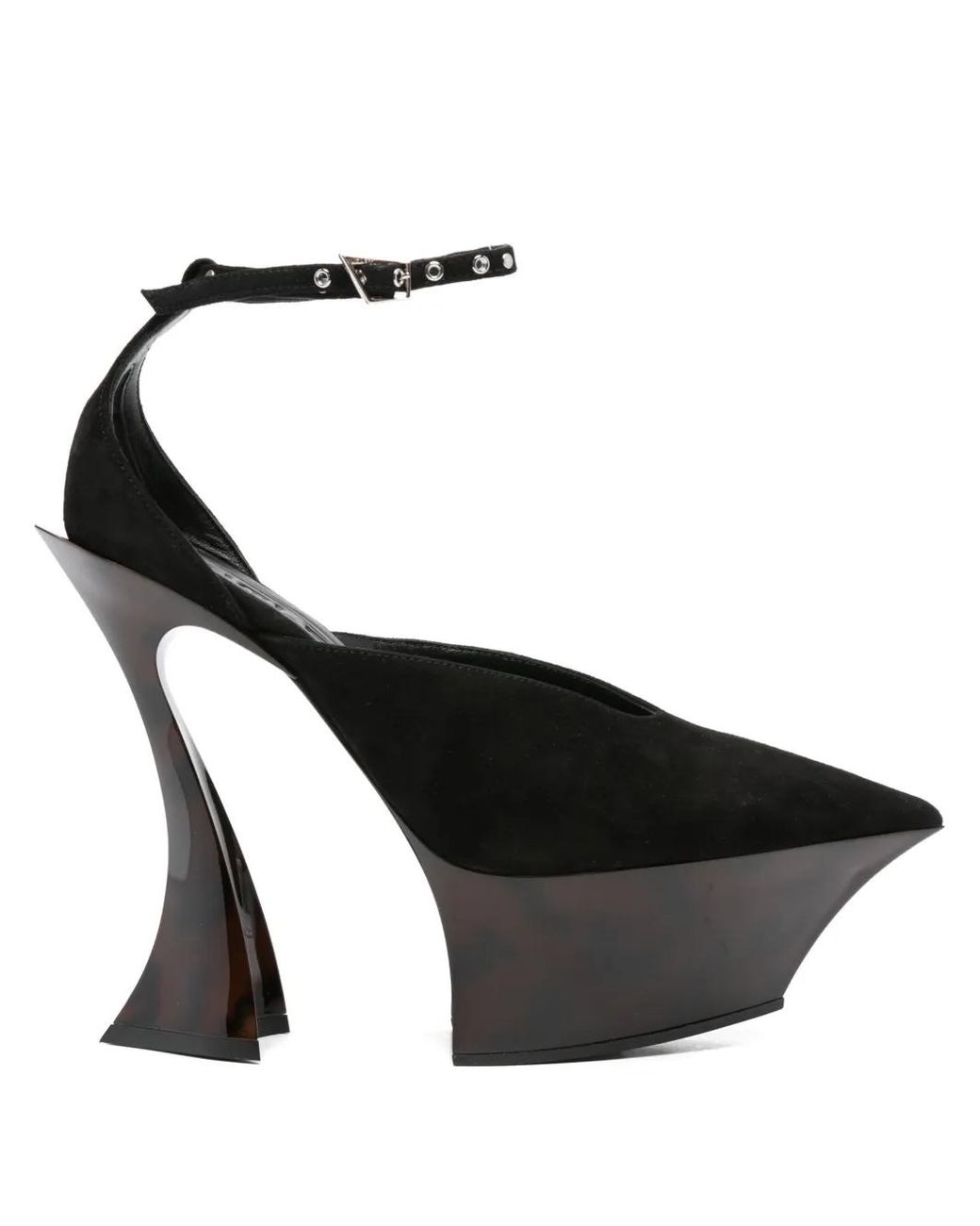 Mugler Black Schwarzer Wildleder Skulptierter Absatz Knöchelriemen