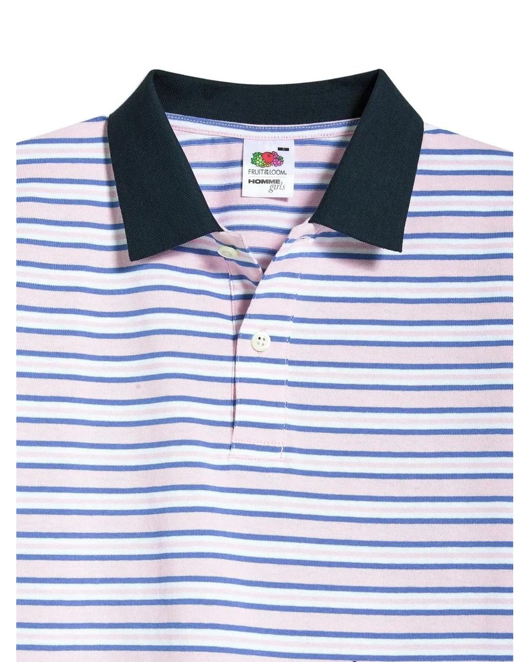 HOMMEGIRLS Blue X Fruit Of The Loom Striped Cotton Polo Top