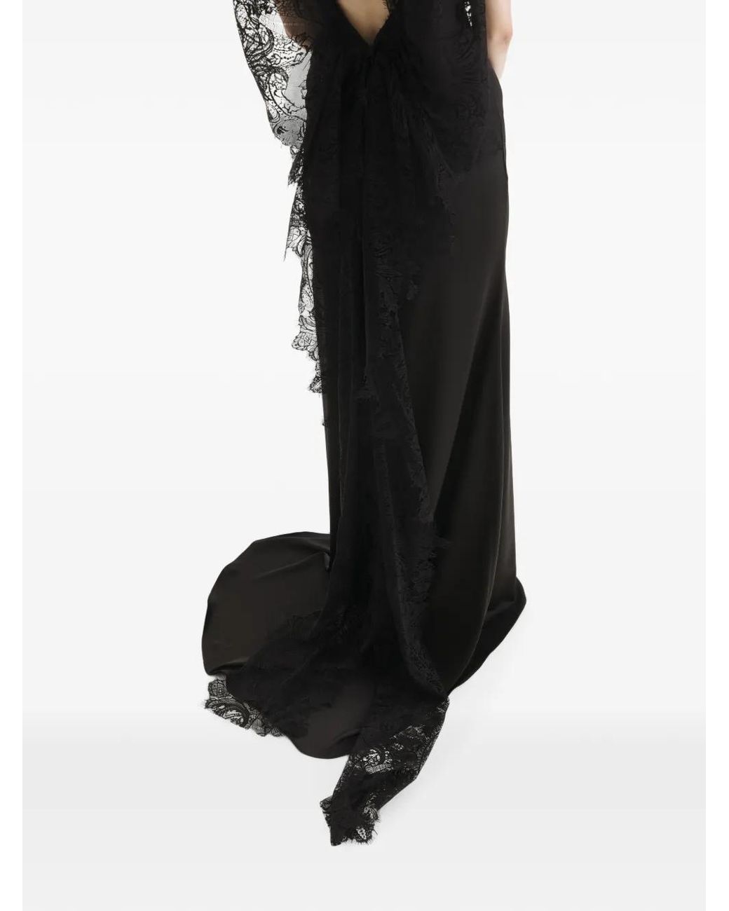 2310 STUDIO Black Robe Longue Dos Nu À Finitions En Dentelle